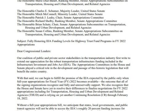 ACPA and Allies Call for Fully Honoring IIJA Funding Levels for HTF Programs in FY22 Appropriations